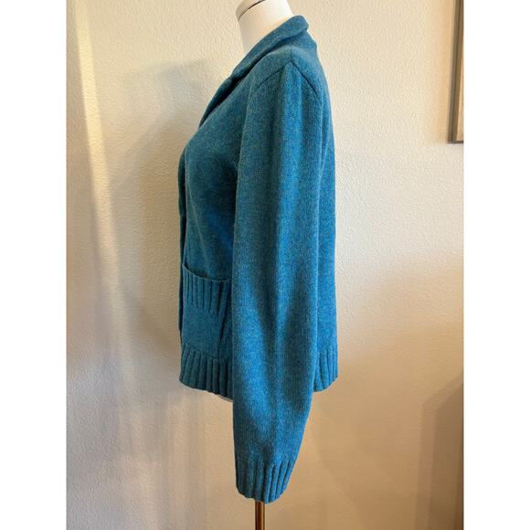 ANTHROPOLOGIE Lambswool Sweater Blazer | Blue Turquoise Autumn Cardigan | MEDIUM - Picture 4 of 9